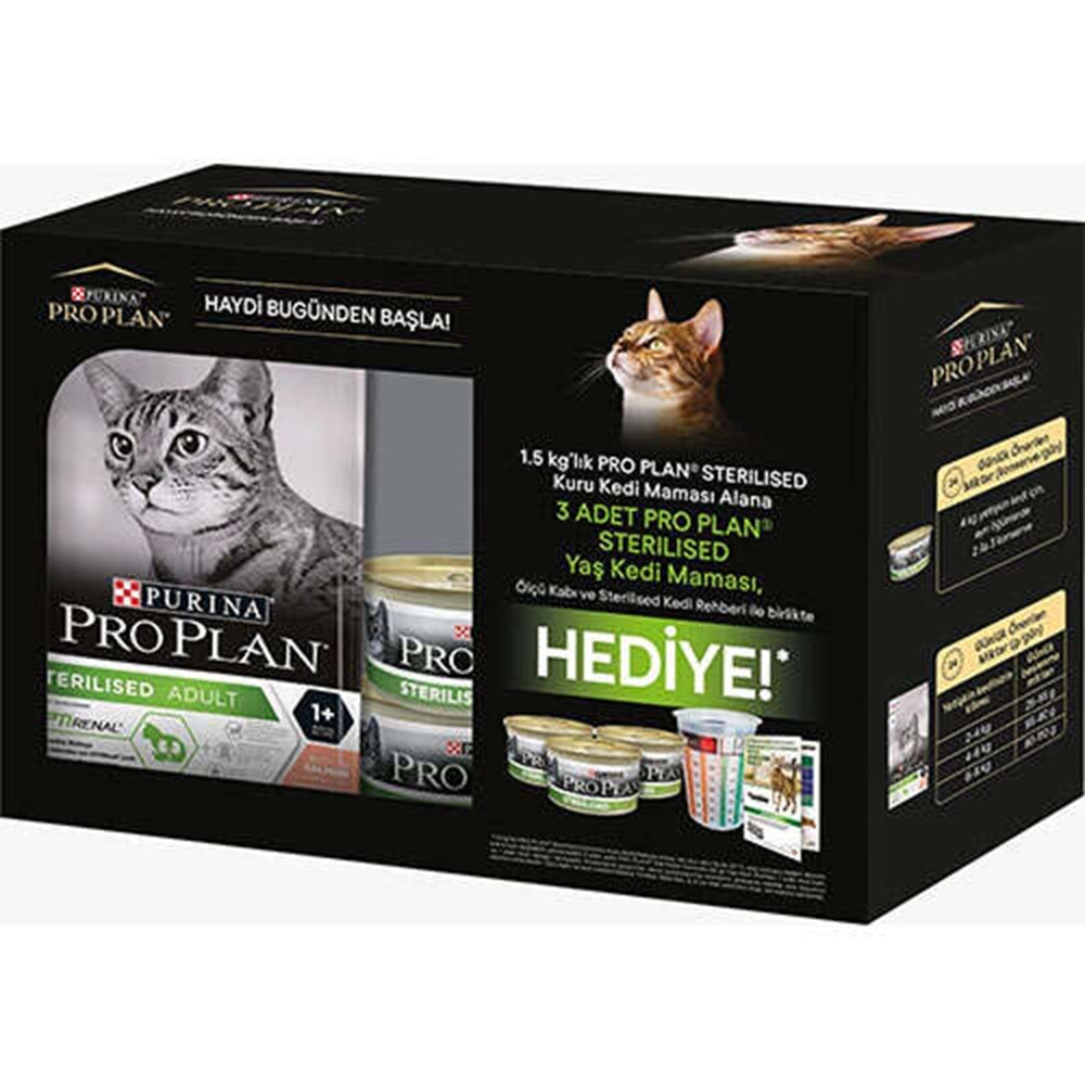 PRO PLAN KEDİ STERİL SOMON 1,5 KG+ 3 adet 85GR yaş mama hediyeli