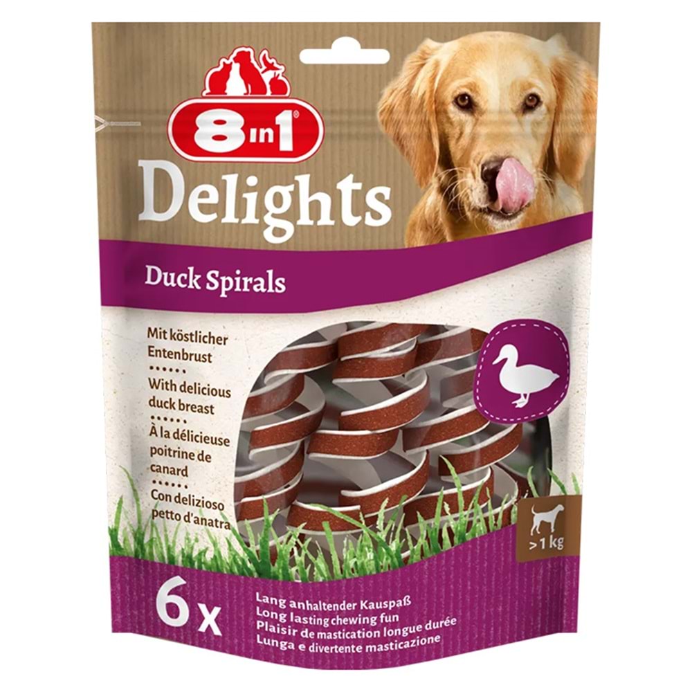 8IN1 Delights Spirals Köpek Ödül Maması (6lı) – Ördekli – 60GR