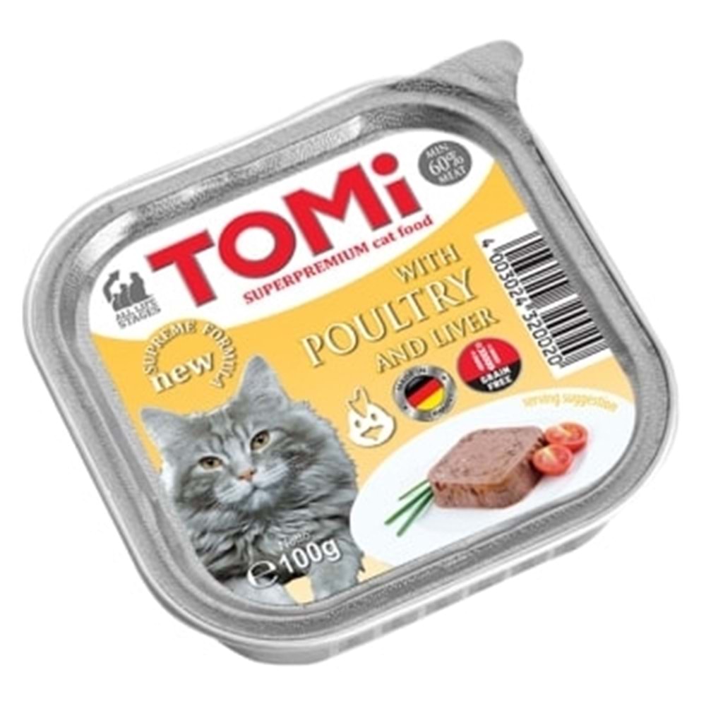 Tomi KEDİ KÜMES HAYVANI VE CİĞERLİ ALÜMİNYUM YAŞ MAMA 100GR (PATE)