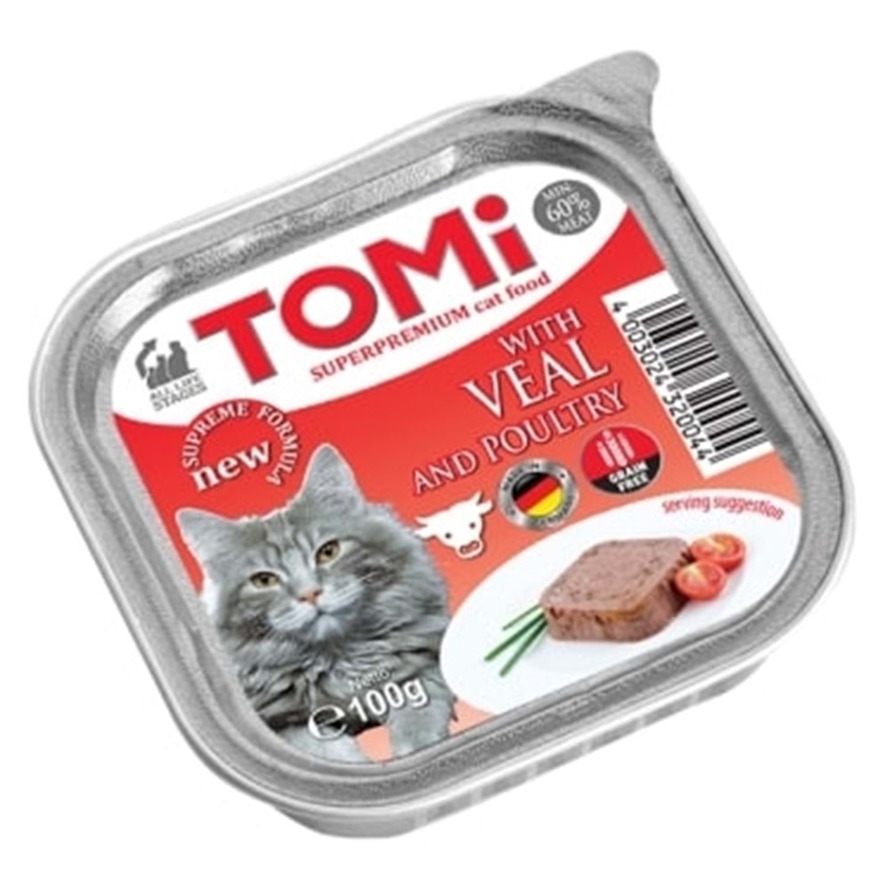 Tomi KEDİ DANA ETLİ VE KÜMES HAYVANLI ALÜMİNYUM YAŞ MAMA 100GR (PATE)