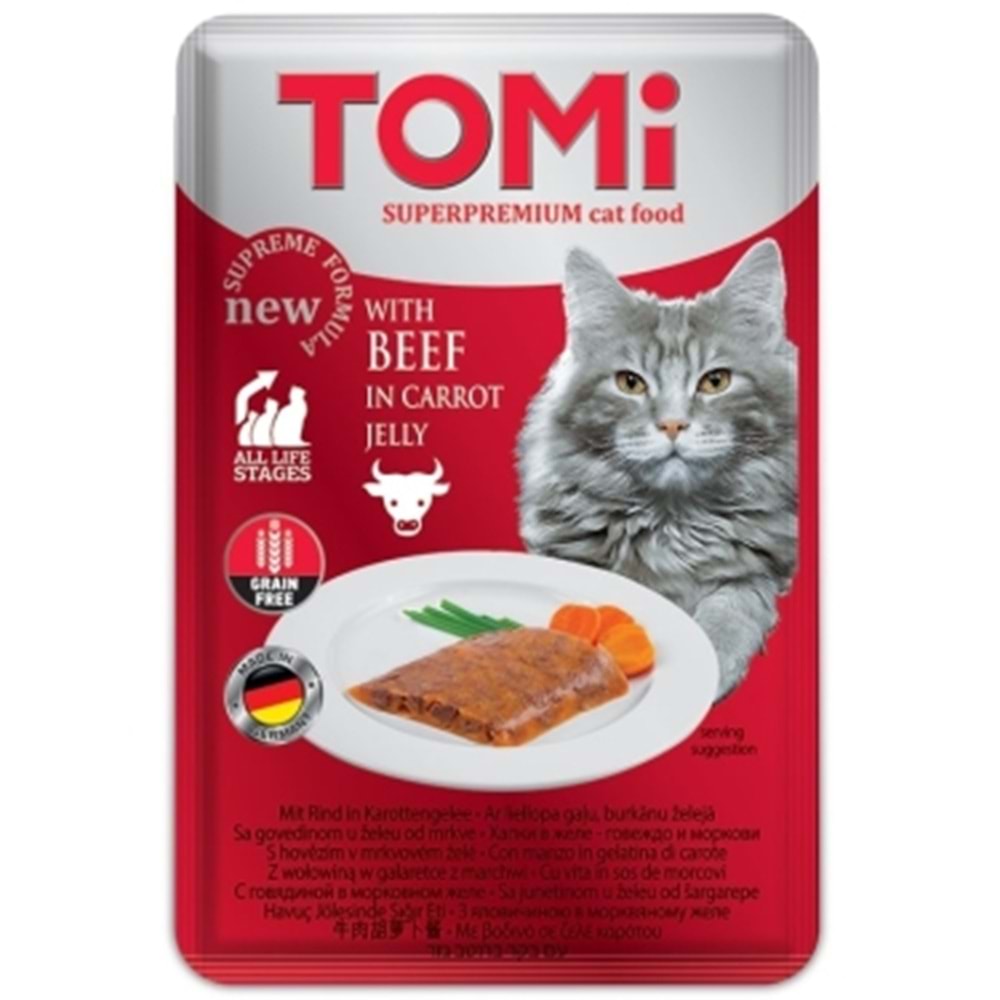 Tomi KEDİ DANA ETİ VE HAVUÇ TAHILSIZ POUCH MAMA 100GR