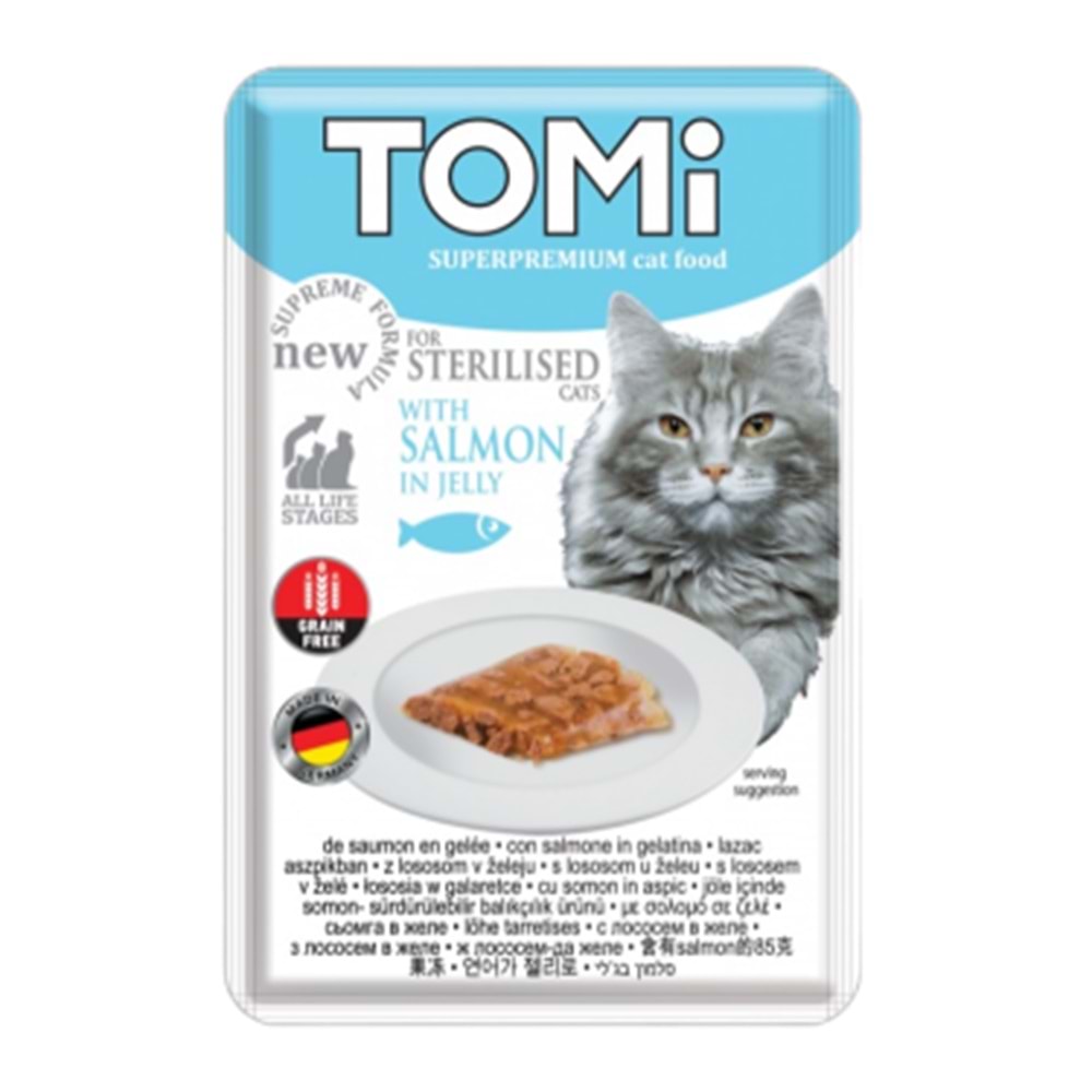 Tomi KEDİ KISIRLAŞTIRILMIŞ SOMON VE YUMURTA TAHILSIZ POUCH MAMA 85GR