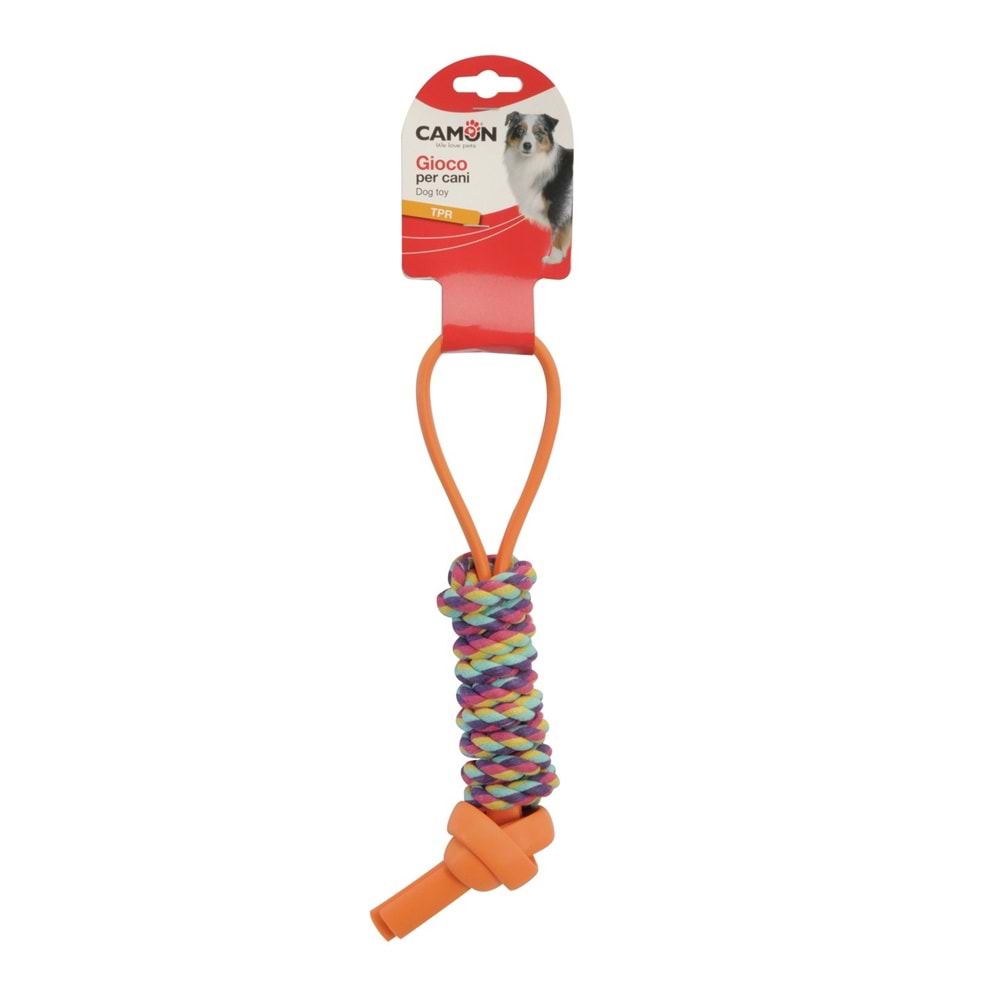 Dog toy in TPR with rolled rope, approx. 31cm