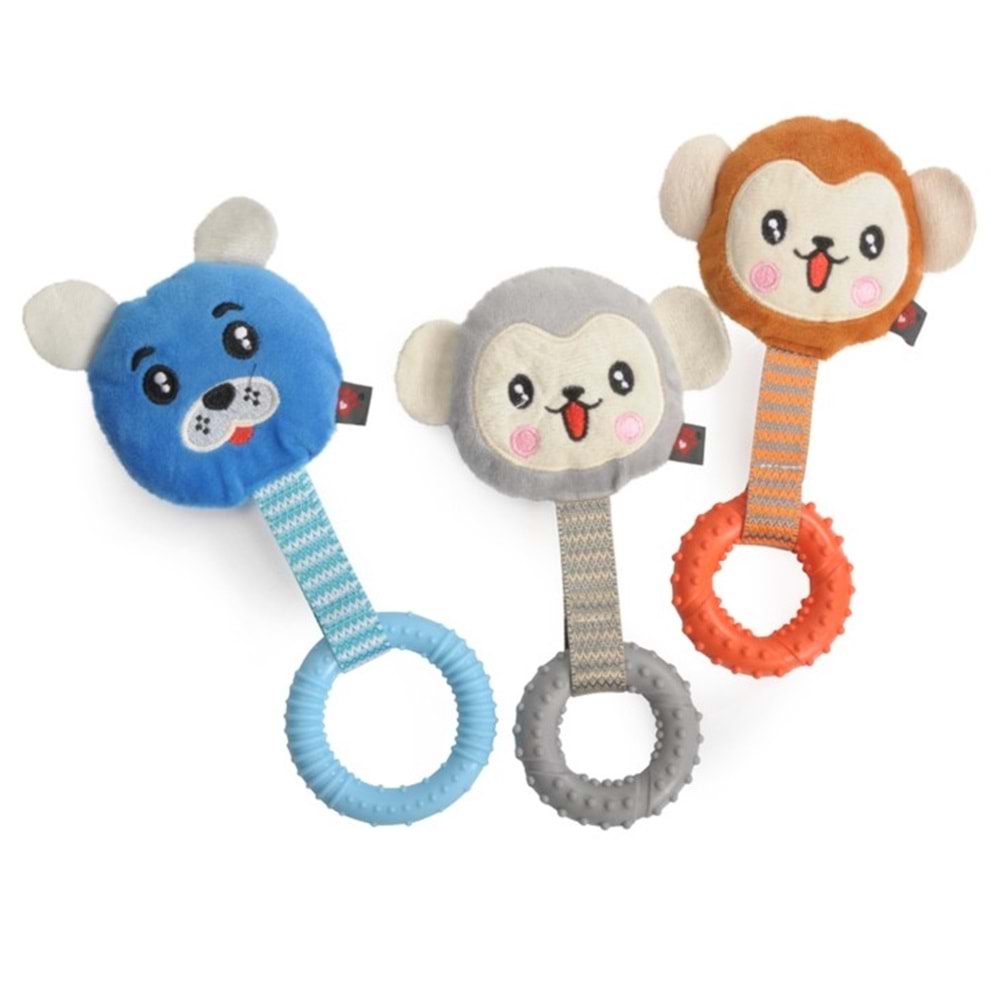 Polyester dog toy with TPR ring, Five subjects w/squeaker - approx. 20cm