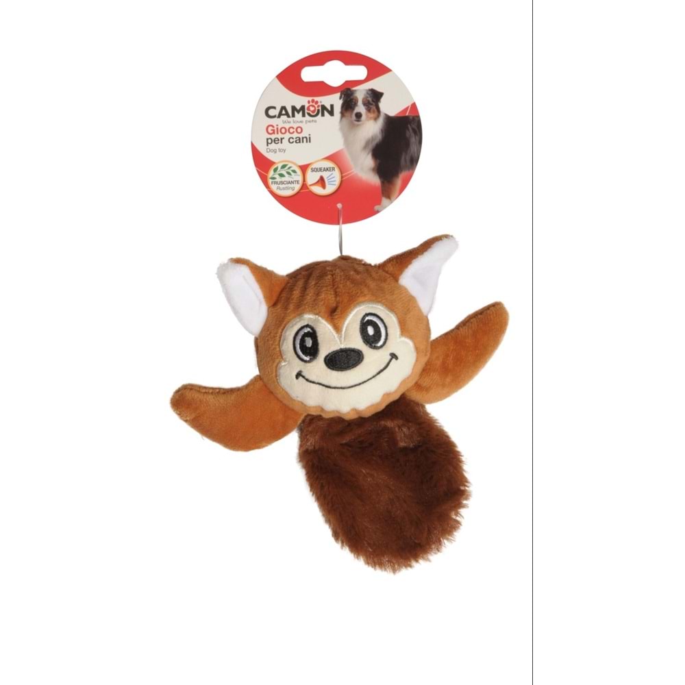 GIOCO cane in poliestere c/squeaker e frusciante, quattro soggetti, approx. 20cm
