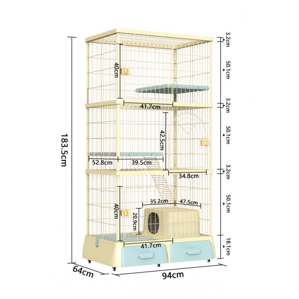 JCS KEDİ KAFESİ 3 KATLI DF 94*66.2*183.5