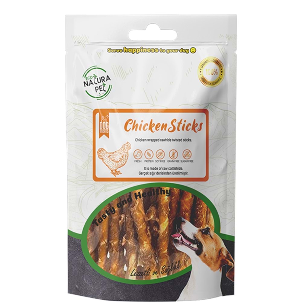 Eco Natura Pet Chicken Sticks - Tavuk Sargılı Kemik Köpek Ödülü 90 Gr