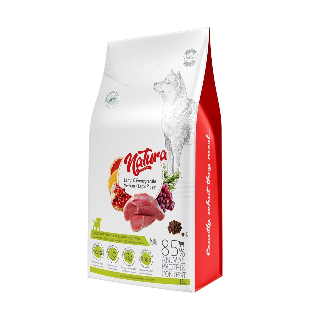 Natura Low Grain Medium Large Puppy Food with Lamb & Pomegranate 12+2kg