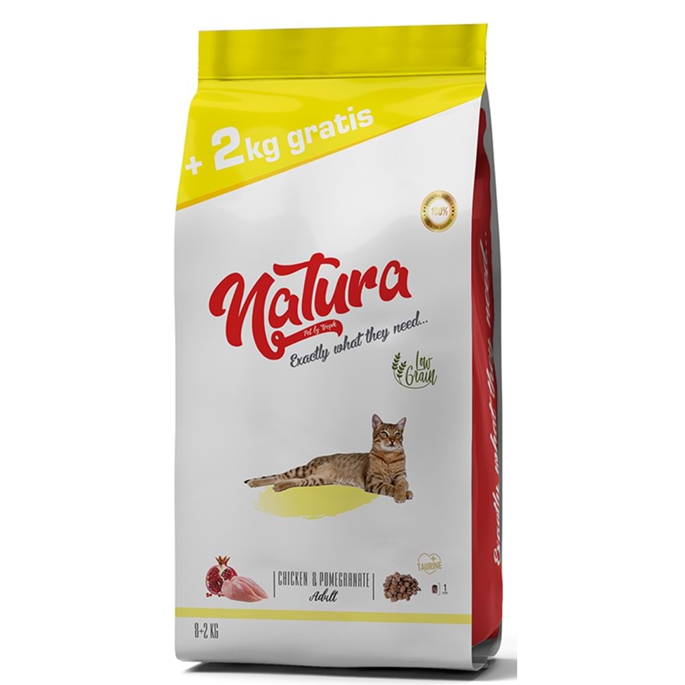 Natura Low Grain Adult Cat Food with Chicken & Pomegranate 8+2Kg