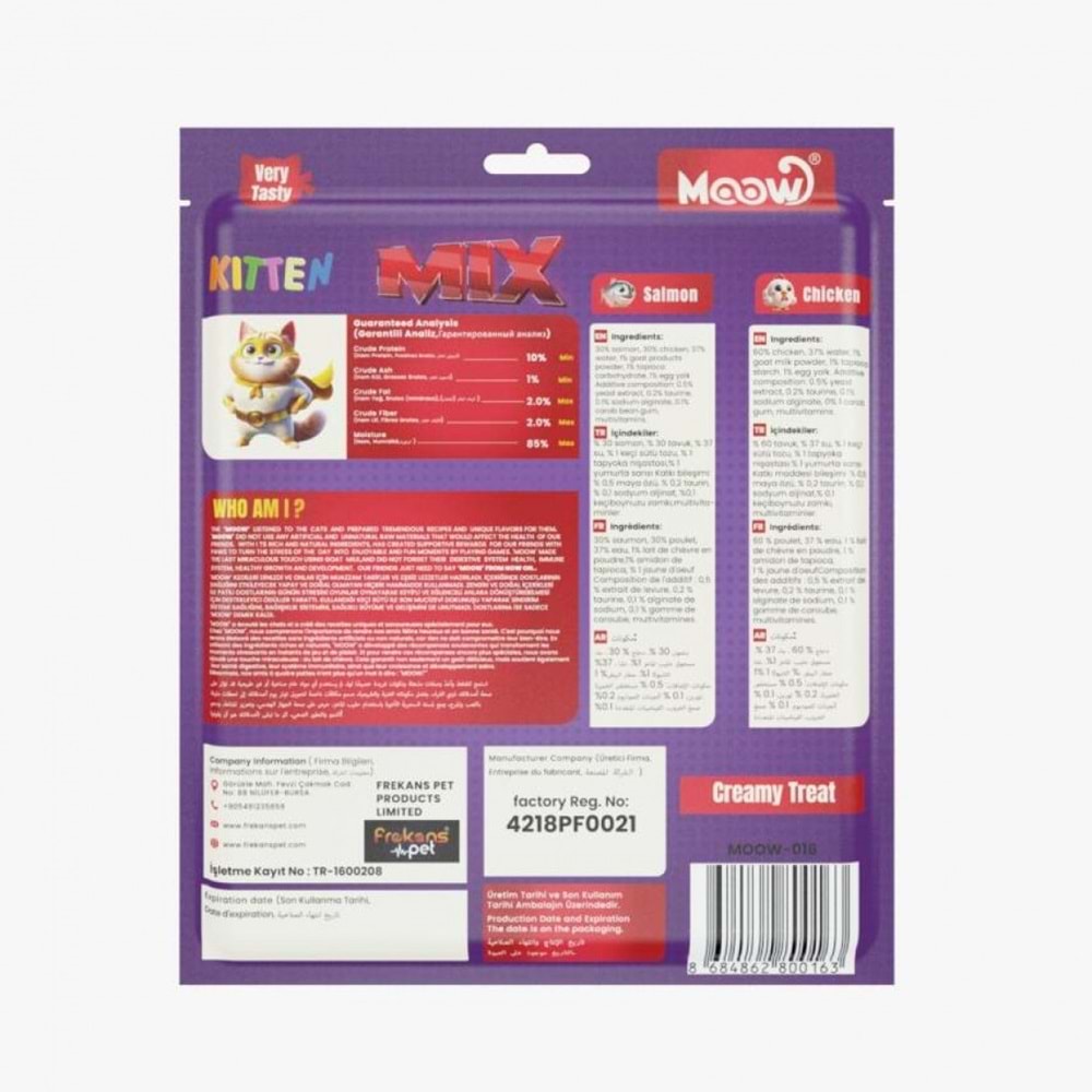 MOOW KARıŞıK SOMONLU&TAVUKLU KEÇI SÜTLÜ 12GR X 30' LU YAVRU KEDI KREMA ÖDÜLÜ