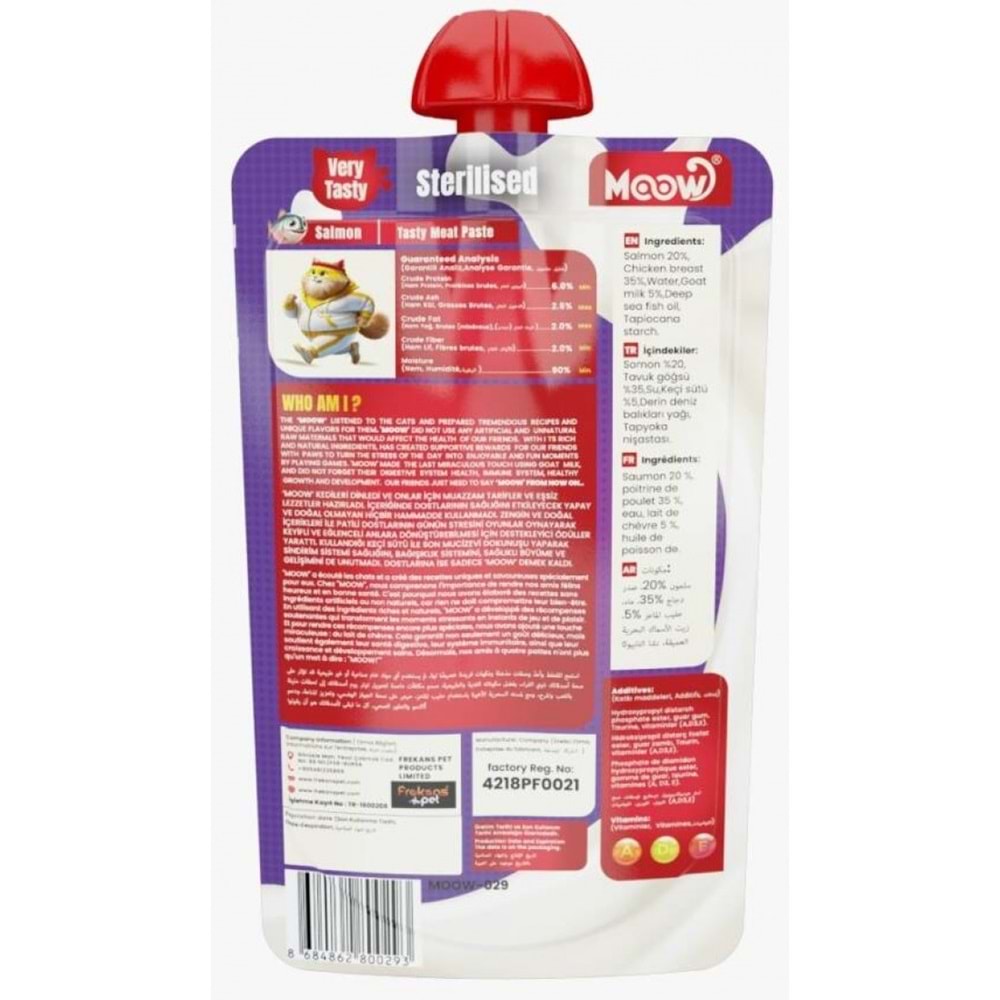 MOOW TAZE SOMONLU&KEÇI SÜTLÜ STERILISED KEDI ET EZMESI 90GR