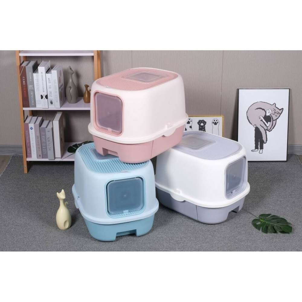 JCS KEDİ TUVALETİ ÜST VE ÖN KAPI,ÇEKMECELİ KAVANOZLU 40*39*52