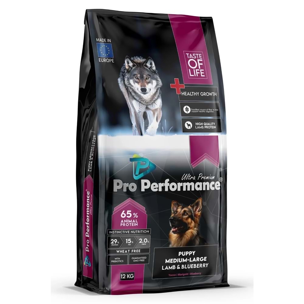 PRO PERF.PUPPY DOG MEDIUM&LARGE LAMB&BLUEB. 12 KG.
