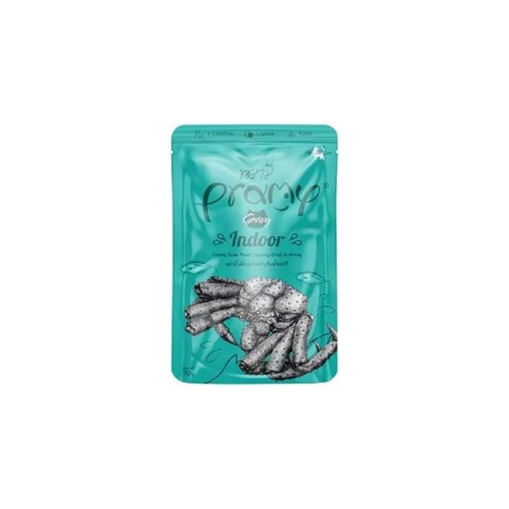 PRAMY SOS İÇİNDE YENGEÇ ÇUBUKLU VE TON BALIKLI YETİŞKİN KEDİ MAMASI 70G