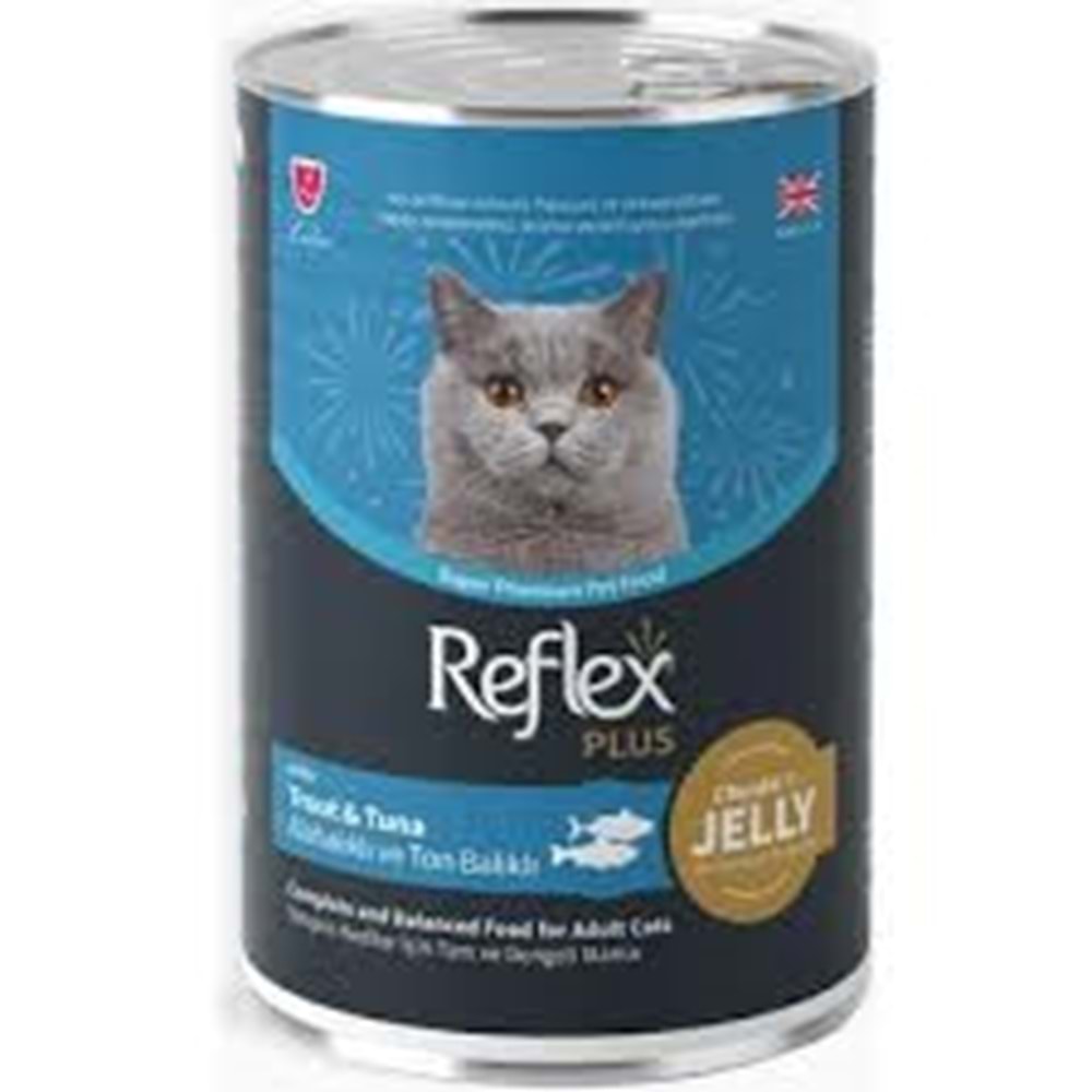 REFLEX PLUS KONSERVE JÖLE İÇİNDE ET PARÇACIKLI ALABALIKLI VE TON BALIKLI YETİŞKİN KEDİ MAMASI 400 G