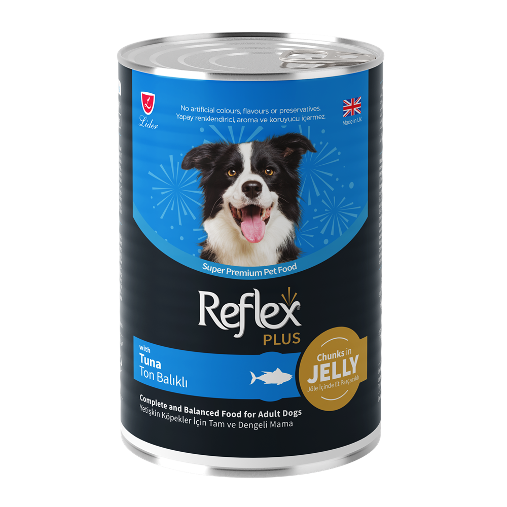 REFLEX PLUS KONSERVE JÖLE İÇİNDE ET PARÇACIKLI TON BALIKLI YETİŞKİN KÖPEK MAMASI 400 G