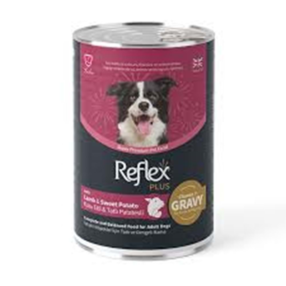 REFLEX PLUS KONSERVE SOS İÇİNDE ET PARÇACIKLI KUZU ETLİ VE TATLI PATATESLİ YETİŞKİN KÖPEK MAMASI 400 G