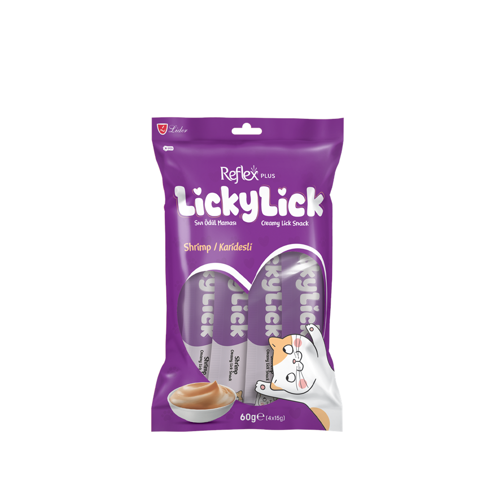 REFLEX PLUS LICKYLICK KARİDESLİ SIVI ÖDÜL MAMASI 4 ADET