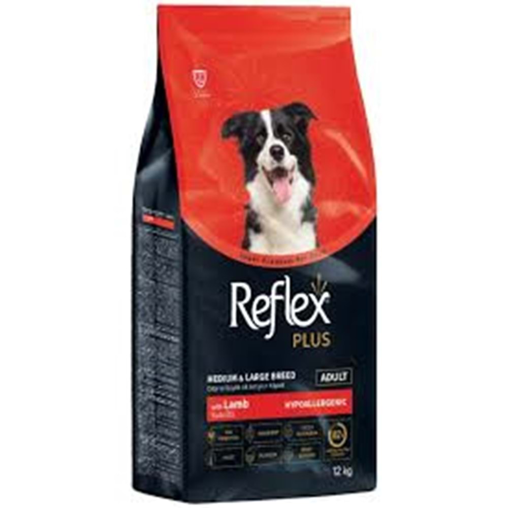REFLEX PLUS KUZU ETLİ ORTA VE BÜYÜK IRK YETİŞKİN KÖPEK MAMASI 12 KG