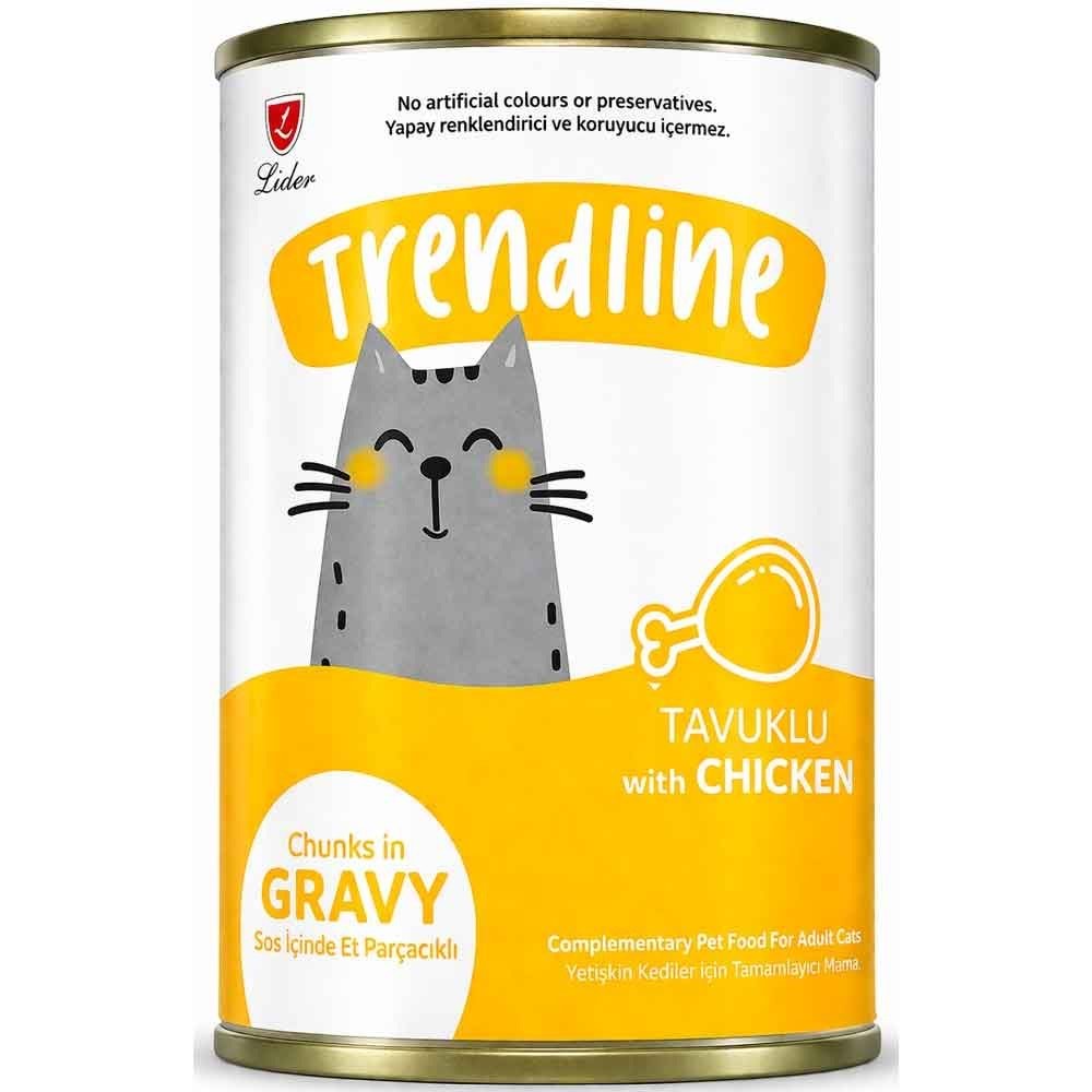 TRENDLINE KONSERVE SOS İÇİNDE ET PARÇACIKLI TAVUKLU YETİŞKİN KEDİ MAMASI 400 G