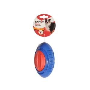 Dog toy - two-tone TPR rugby ball w/squeaker, approx. 13cm