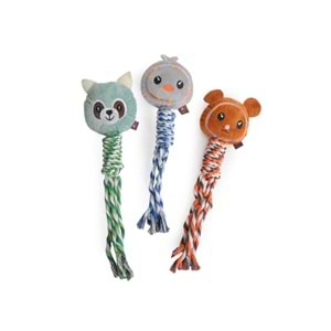 Polyester and rope dog toy, Six models w/squeaker - approx. 30cm
