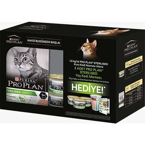 PRO PLAN KEDİ STERİL SOMON 1,5 KG+ 3 adet 85GR yaş mama hediyeli