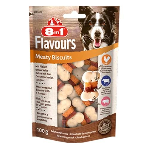 8IN1 FlavoursMeaty BiscuitsKöpek Ödül Bisküvisi- Domuz Etli 100GR