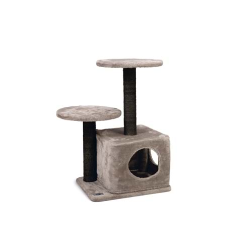 KATLI KEDİ EVİ VE TIRMALAMA TAHTASI GRİ 45*35*70