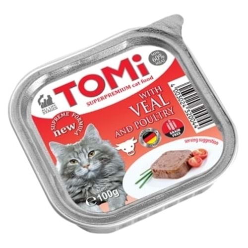 Tomi KEDİ DANA ETLİ VE KÜMES HAYVANLI ALÜMİNYUM YAŞ MAMA 100GR (PATE)
