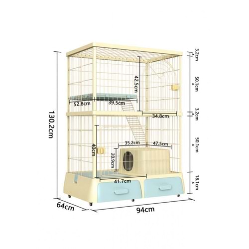 JCS KEDİ KAFESİ 2 KATLI DF 94*66.2*125