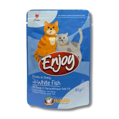 ENJOY POUCH SOS İÇİNDE ET PARÇACIKLI BEYAZ BALIKLI YETİŞKİN KEDİ MAMASI 85 G