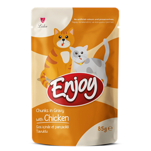 ENJOY POUCH SOS İÇİNDE ET PARÇACIKLI TAVUKLU YETİŞKİN KEDİ MAMASI 85 G
