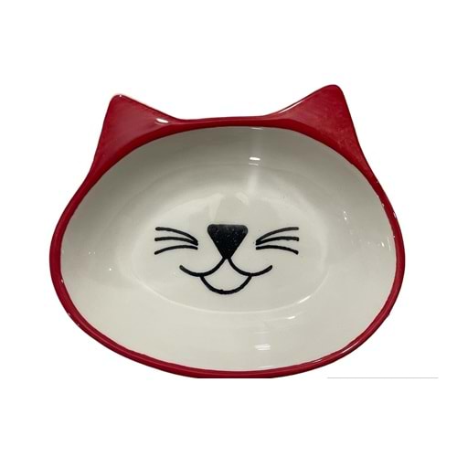 Fancy Paws Sevimli Kedi Seramik Mama ve Su Kabı Kırmızı