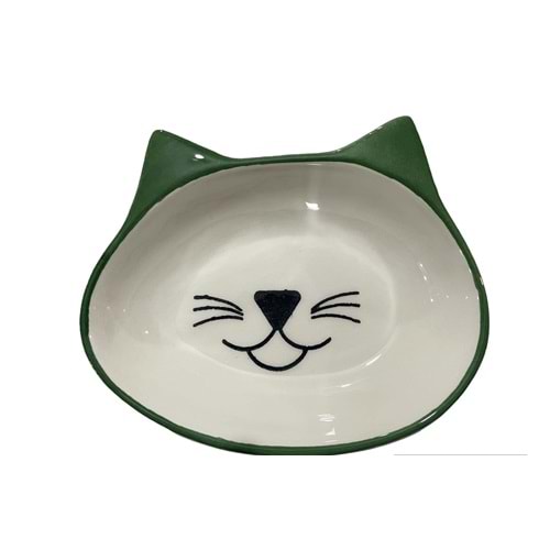 Fancy Paws Sevimli Kedi Seramik Mama ve Su Kabı Yeşil