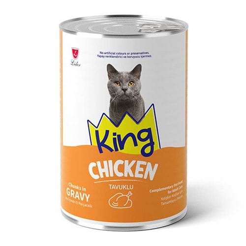 KING SOS İÇİNDE ET PARÇACIKLI TAVUKLU YETİŞKİN KEDİ KONSERVE 400 G