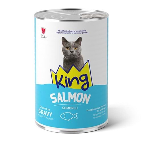KING SOS İÇİNDE ET PARÇACIKLI SOMONLU YETİŞKİN KEDİ KONSERVE 400 G