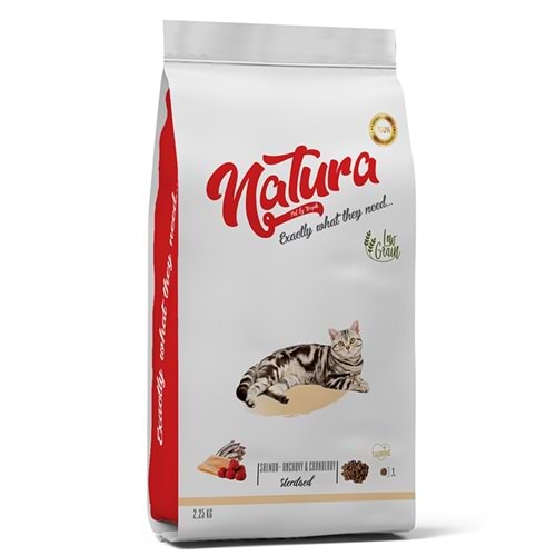 Natura Low Grain Sterilised Cat Food with Salmon,Anchovy&Cranberry 2kg