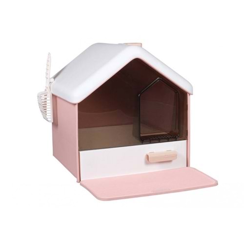 JCS KEDİ TUVALETİ EV ŞEKLİNDE ŞEFFAF PENCERELİ 46*48.5*50