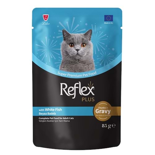 REFLEX PLUS POUCH SOS İÇİNDE ET PARÇACIKLI BEYAZ BALIKLI YETİŞKİN KEDİ MAMASI 85 G