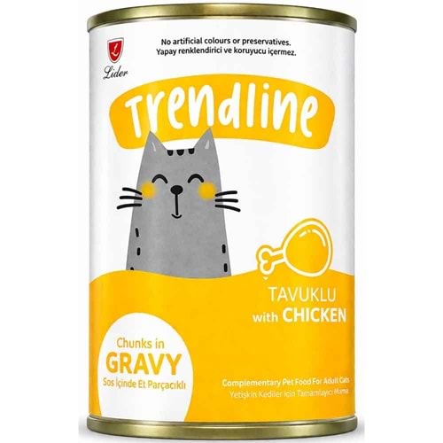 TRENDLINE KONSERVE SOS İÇİNDE ET PARÇACIKLI TAVUKLU YETİŞKİN KEDİ MAMASI 400 G