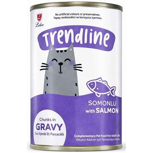 TRENDLINE KONSERVE SOS İÇİNDE ET PARÇACIKLI SOMONLU YETİŞKİN KEDİ MAMASI 400 G