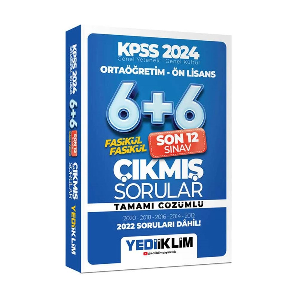 YEDİİKLİM KPSS 2024 KPSS GENEL YETENEK GENEL KÜLTÜR ORTAÖĞRETİM-ÖN LİSANS FASİKÜL FASİKÜL SON 12 SINAV TAMAMI ÇÖZÜMLÜ ÇIKMIŞ SORULAR