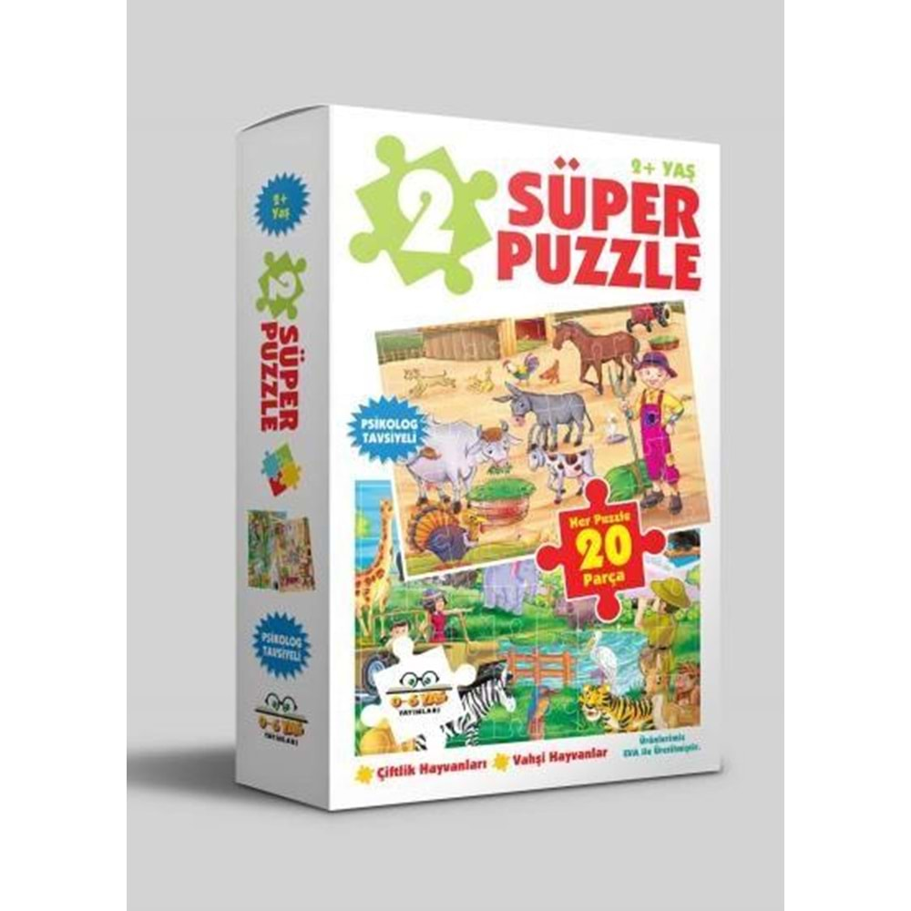 SÜPER PUZZLE 2 ÇİFTLİK HAYVANLARI VAHŞİ HAYVANLAR 20 PARÇA 2 YAŞ-0-6 YAŞ YAYINLARI