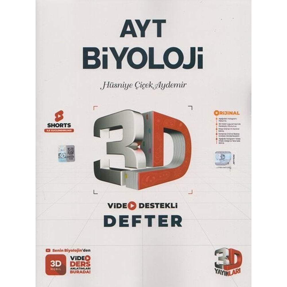 ÇÖZÜM 3D AYT BİYOLOJİ VİDEO DESTEKLİ DEFTER-2025