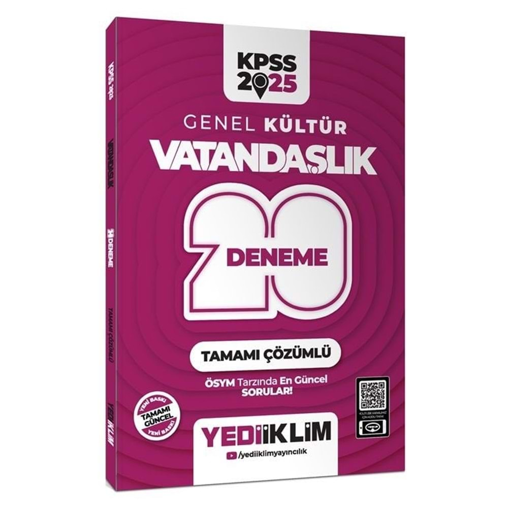 YEDİİKLİM KPSS 2025 GENEL KÜLTÜR VATANDAŞLIK TAMAMI ÇÖZÜMLÜ 20 DENEME