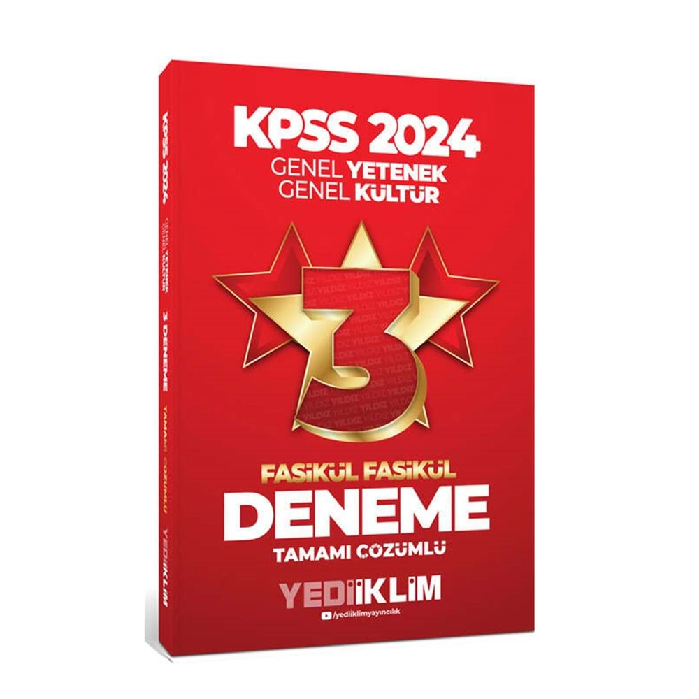 YEDİİKLİM KPSS 2024 GENEL YETENEK GENEL KÜLTÜR TAMAMI ÇÖZÜMLÜ 3 YILDIZ FASİKÜL DENEME