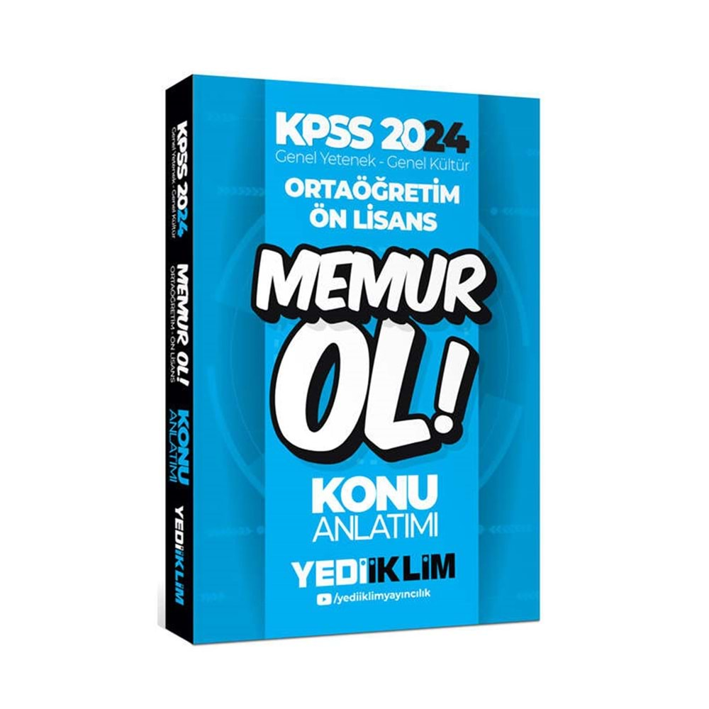 YEDİİKLİM KPSS 2024 ORTAÖĞRETİM-ÖN LİSANS MEMUR OL KONU ANLATIMI(5 DERS TEK KİTAP)