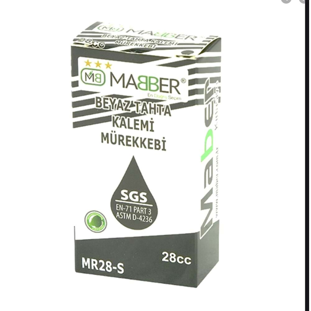 MABBER BEYAZ TAHTA KALEMİ MÜREKKEBİ MR28-S SİYAH