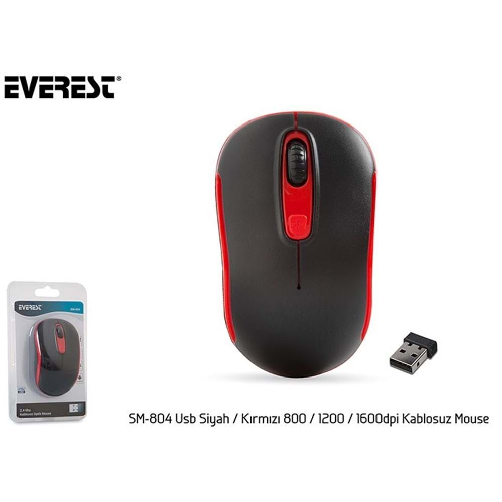 EVEREST SM-804 USB SİYAH KIRMIZI KABLOSUZ MOUSE